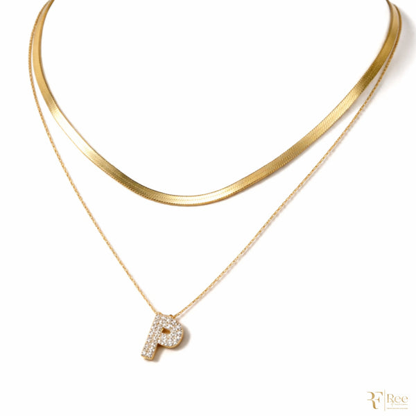 Layered Herringbone & 'P' Necklace