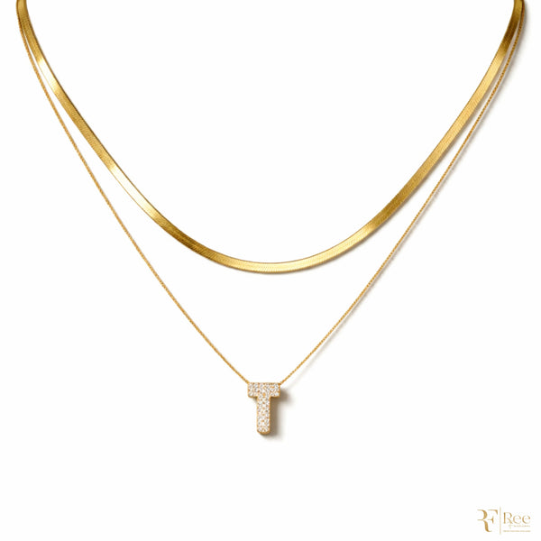 Layered Herringbone & 'T' Necklace