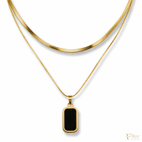 Layered Herringbone & Onyx Necklace