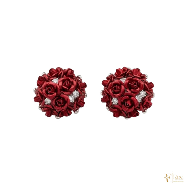 Red Rose Bloom Stud Earrings