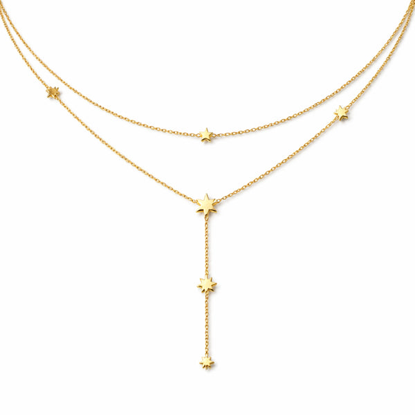 Layered Star Drop Chain Necklace