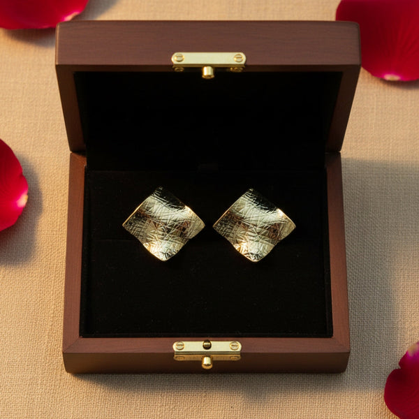 Golden Ripple Square Stud Earrings