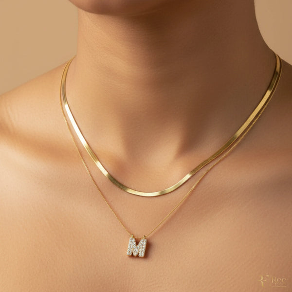 Layered Herringbone & 'M' Necklace