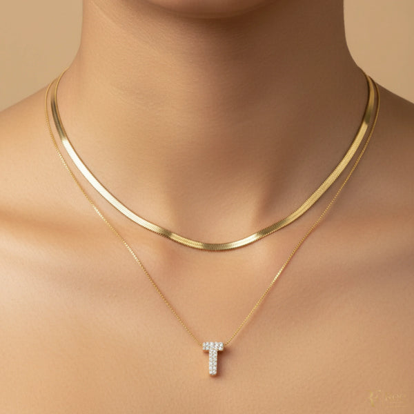 Layered Herringbone & 'T' Necklace