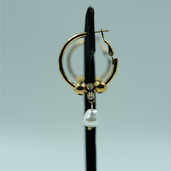 Pearl Charm Golden Hoop Earrings