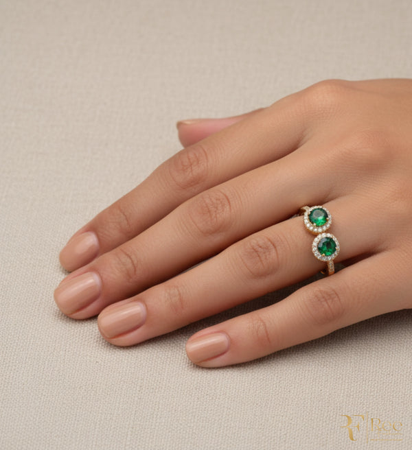 Double Emerald Halo Ring