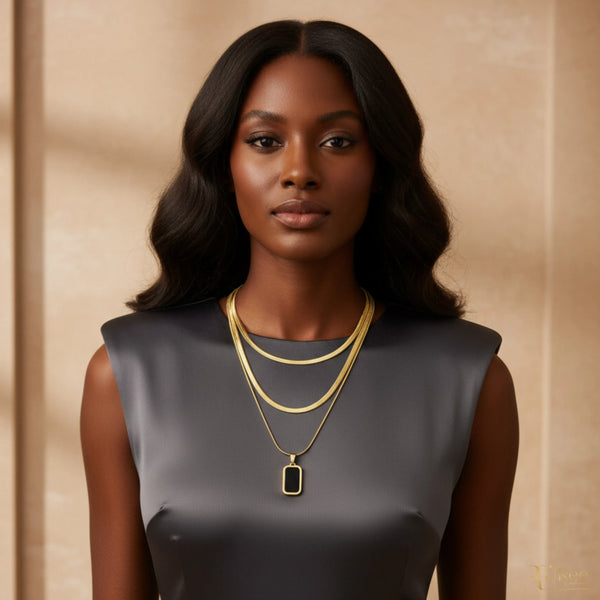 Layered Herringbone & Onyx Necklace