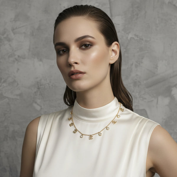 Luxury Charm Logo Drop Necklace