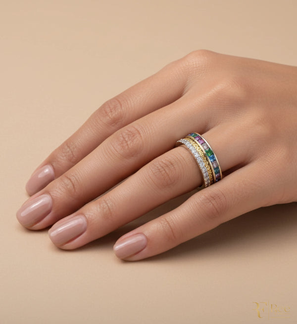 Rainbow Crystal Duo Band Ring
