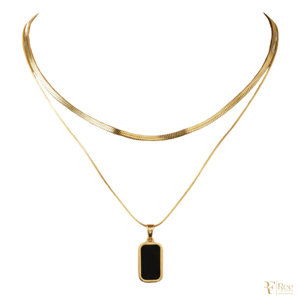 Layered Herringbone & Onyx Necklace