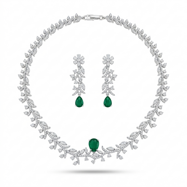 Regal Emerald Blossom Necklace Set