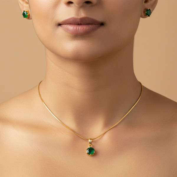 Emerald Grace Solitaire Pendant Set