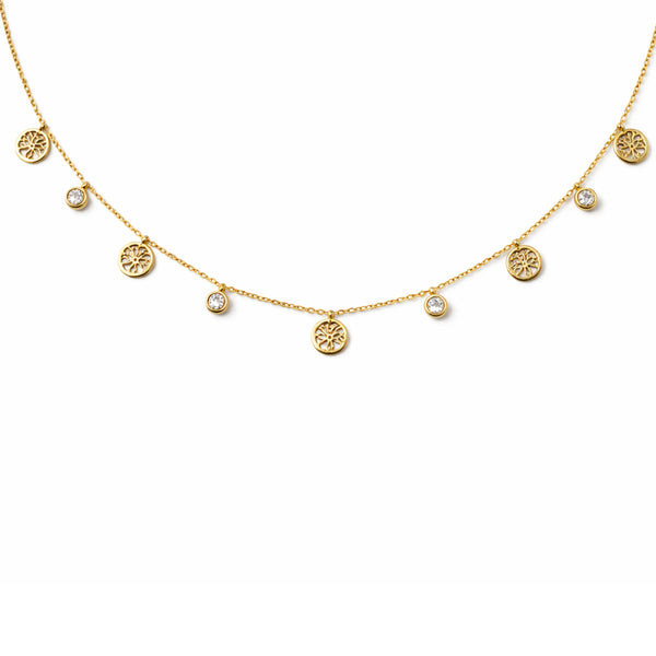 Floral Charm Crystal Chain Necklace