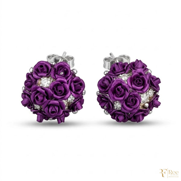 Purple Rose Bloom Stud Earrings