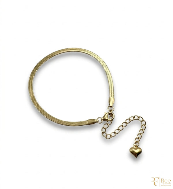 Gold Snake Chain Heart Charm Bracelet