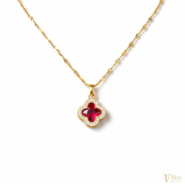Ruby Clover Pendant Necklace