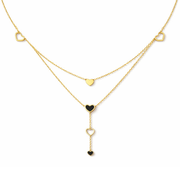 Layered Heart Charm Drop Necklace