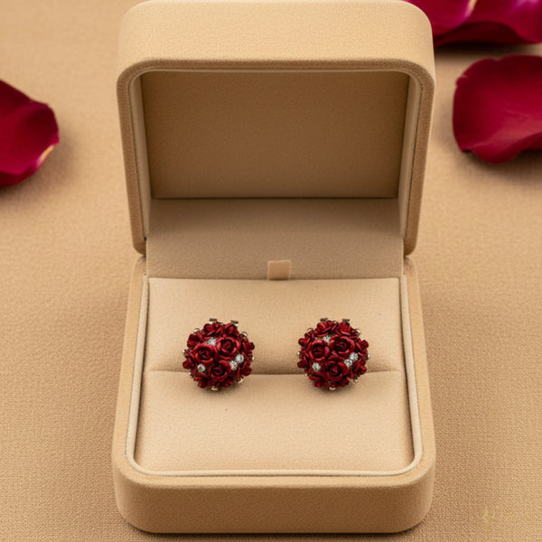 Red Rose Bloom Stud Earrings
