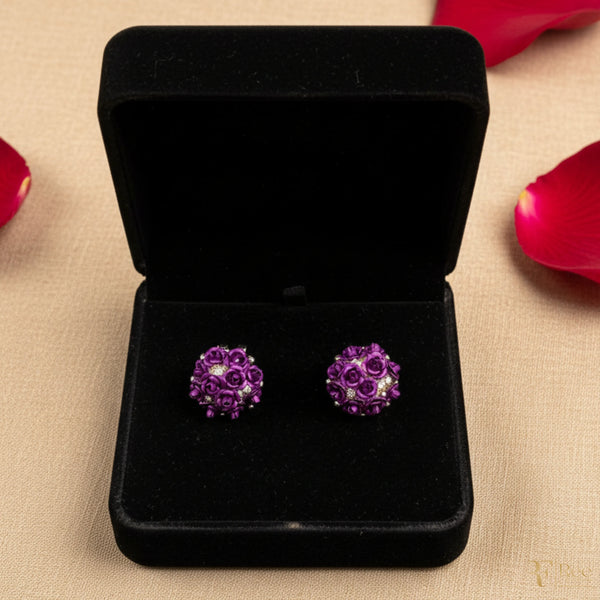 Purple Rose Bloom Stud Earrings