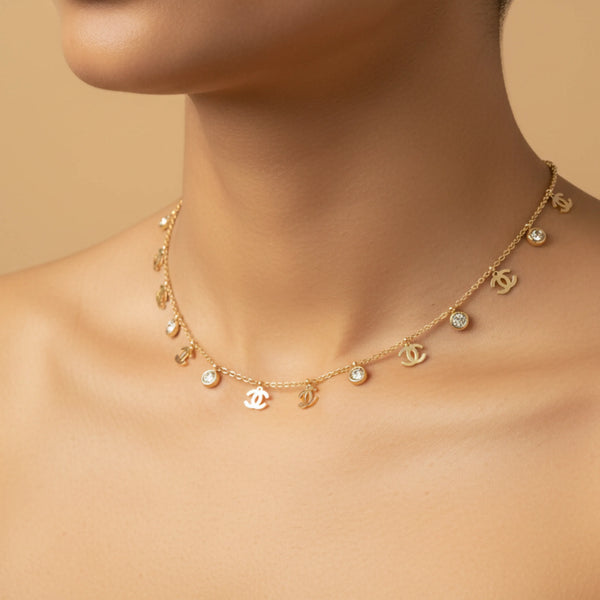 Luxury Charm Logo Drop Necklace