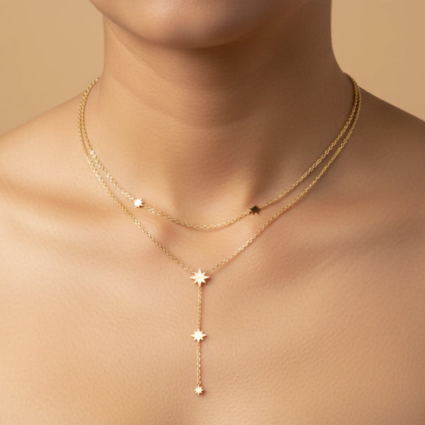 Layered Star Drop Chain Necklace