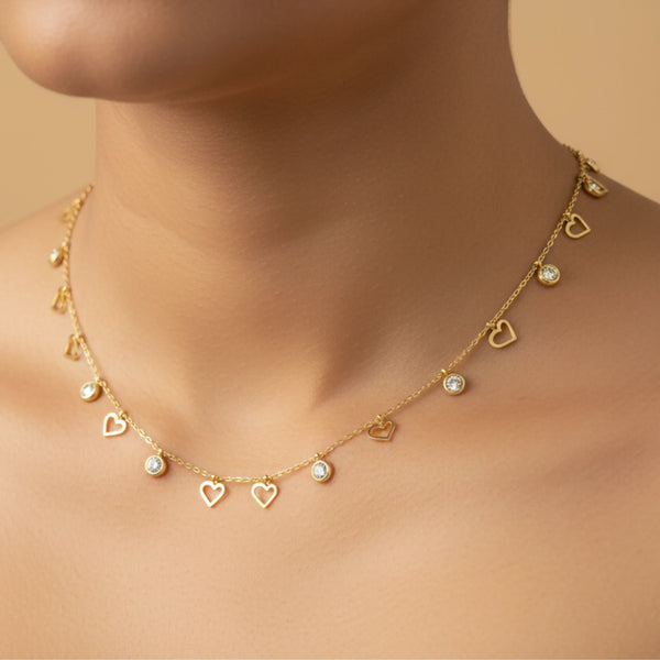 Heart Charm Crystal Drop Necklace