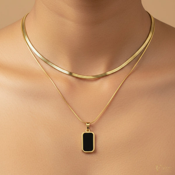Layered Herringbone & Onyx Necklace
