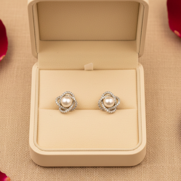 Pearl Blossom Stud Earrings
