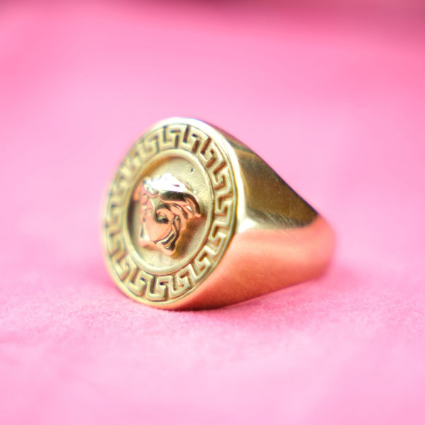 Regal Greek Emblem Gold Statement Ring