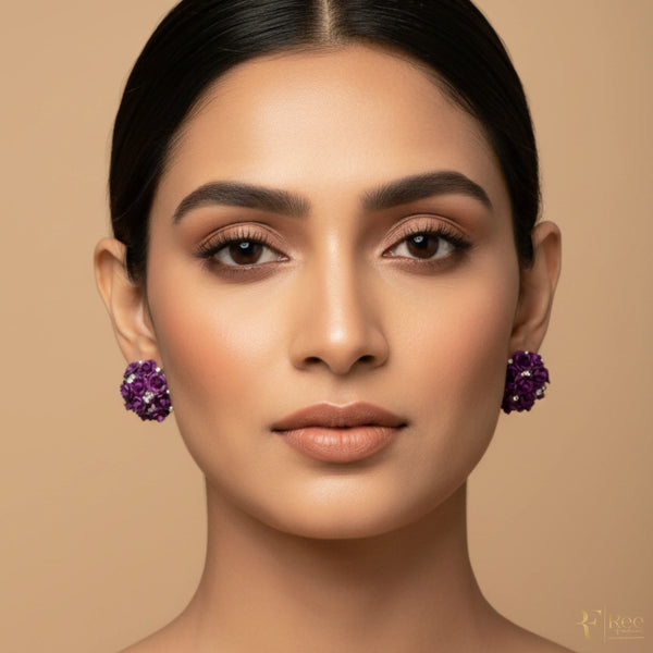 Purple Rose Bloom Stud Earrings