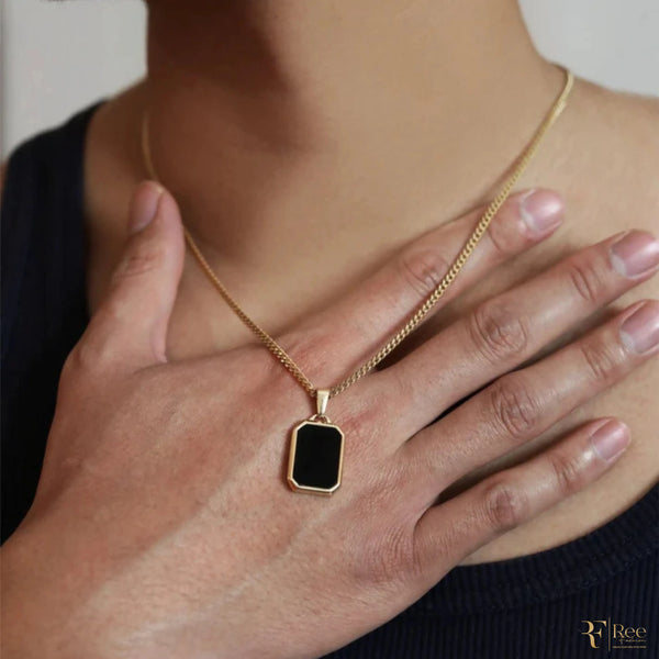 Gold Onyx Tag Necklace