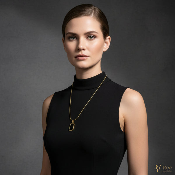 Gold Onyx Tag Necklace