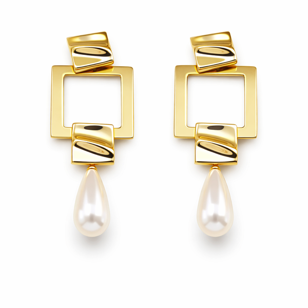 Pearl Square Drop Earrings