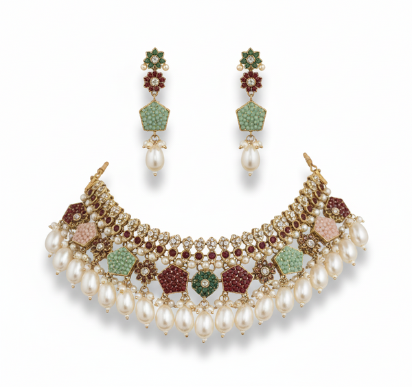 Royal Pastel Pearl Choker Set