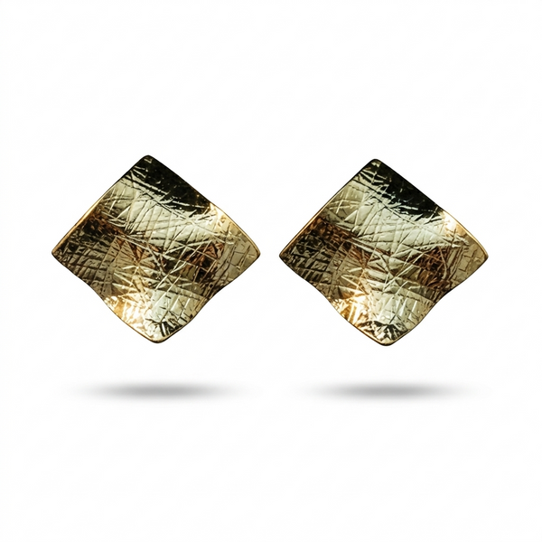 Golden Ripple Square Stud Earrings