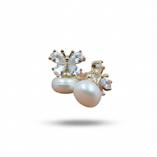 Crystal Pearl Butterfly Studs
